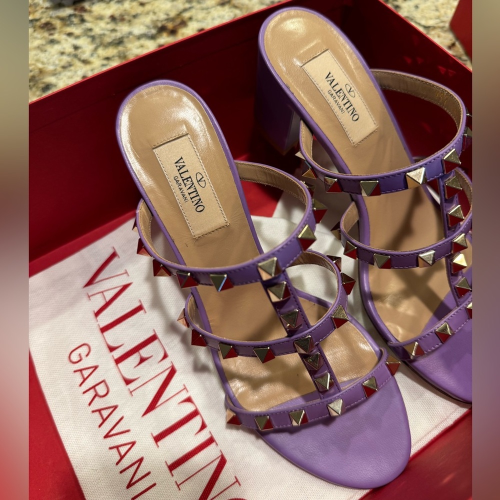Valentino Rockstud Leather Heeled Mule (Size 37)